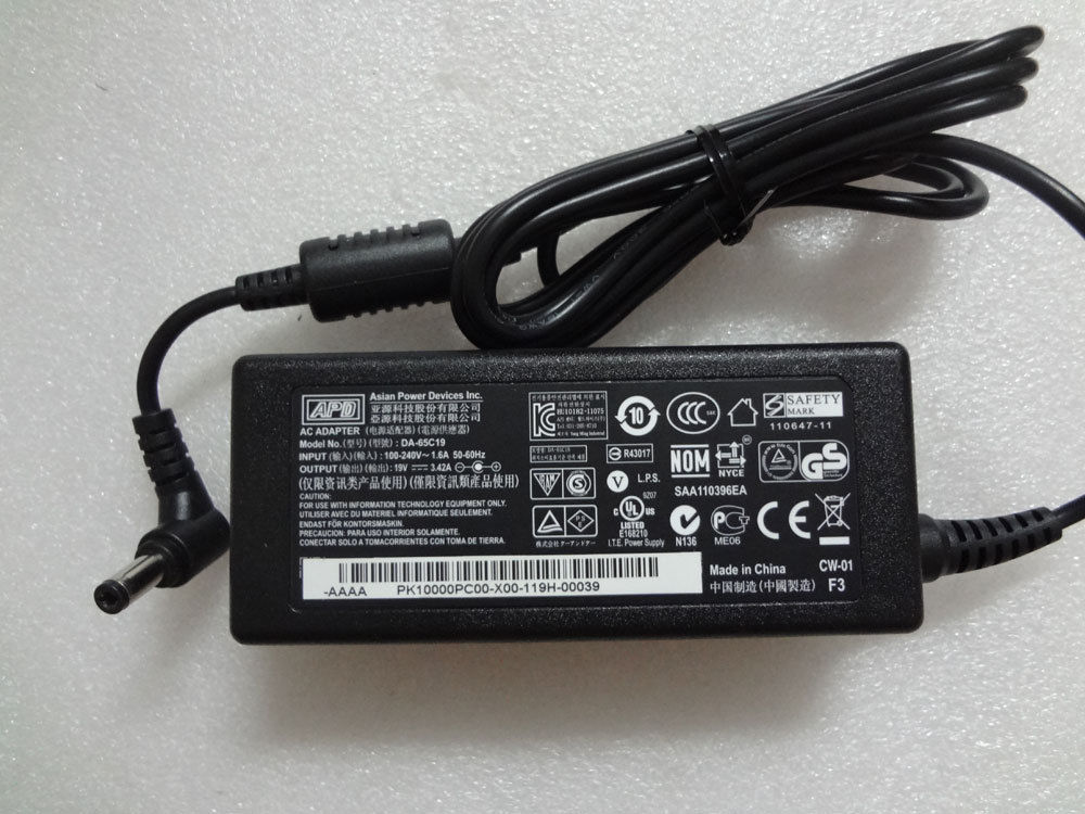 NEW 19V 3.42A Original AC Adapter Asian Power Devices 65W DA-65C19 SAA110396EA